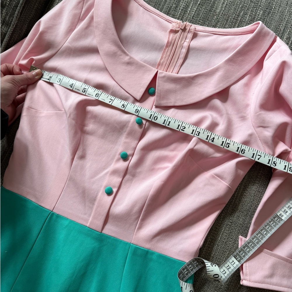 Turquoise & Pink Retro Pencil Dress - Mad Men Style - Picture 4 of 5